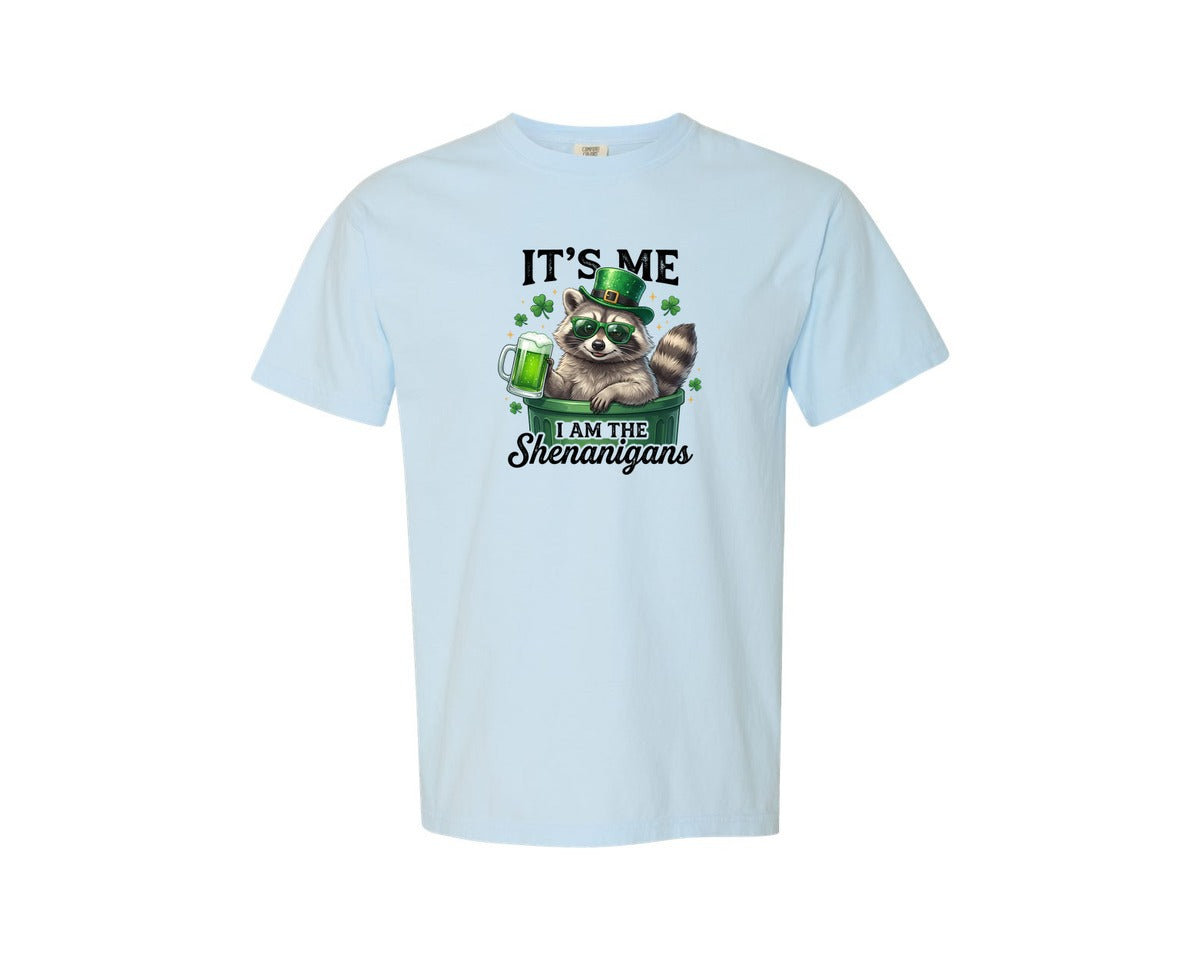 brand:Comfort Colors|color:Chambray|Funny St Patricks Day Raccoon 2 Graphic T-Shirt