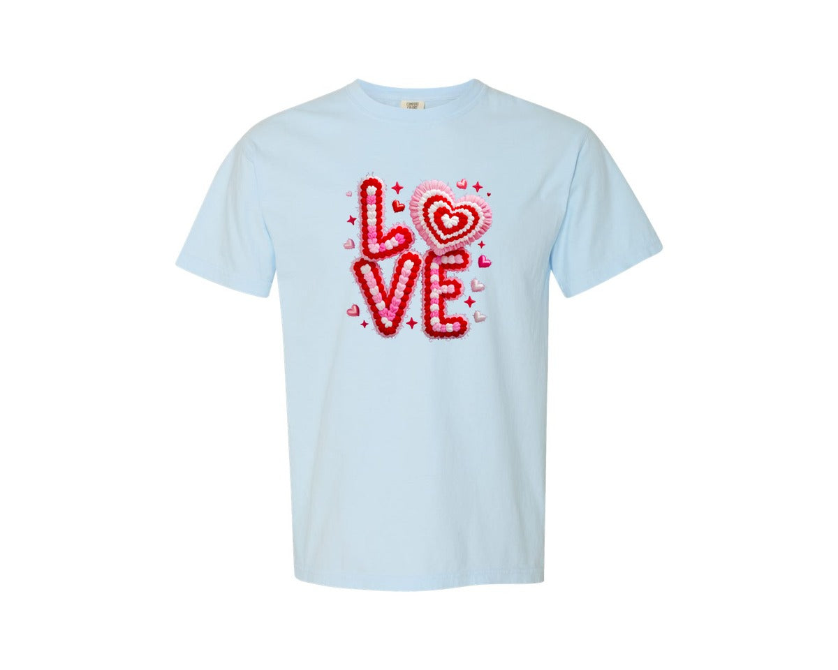 brand:Comfort Colors|color:Chambray|Love Faux Yarn Valentine 7 Graphic T-Shirt