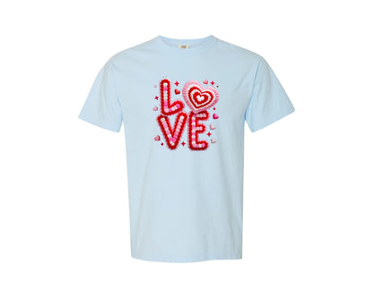 brand:Comfort Colors|color:Chambray|Love Faux Yarn Valentine 7 Graphic T-Shirt