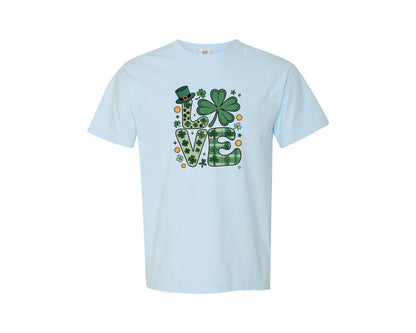 brand:Comfort Colors|color:Chambray|Preppy St Patricks Love Retro Luck 4 Graphic T-Shirt