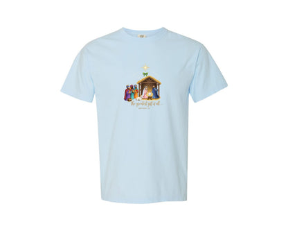 brand:Comfort Colors|color:Chambray|Christian Christmas Manger With Wise Men Graphic T-Shirt