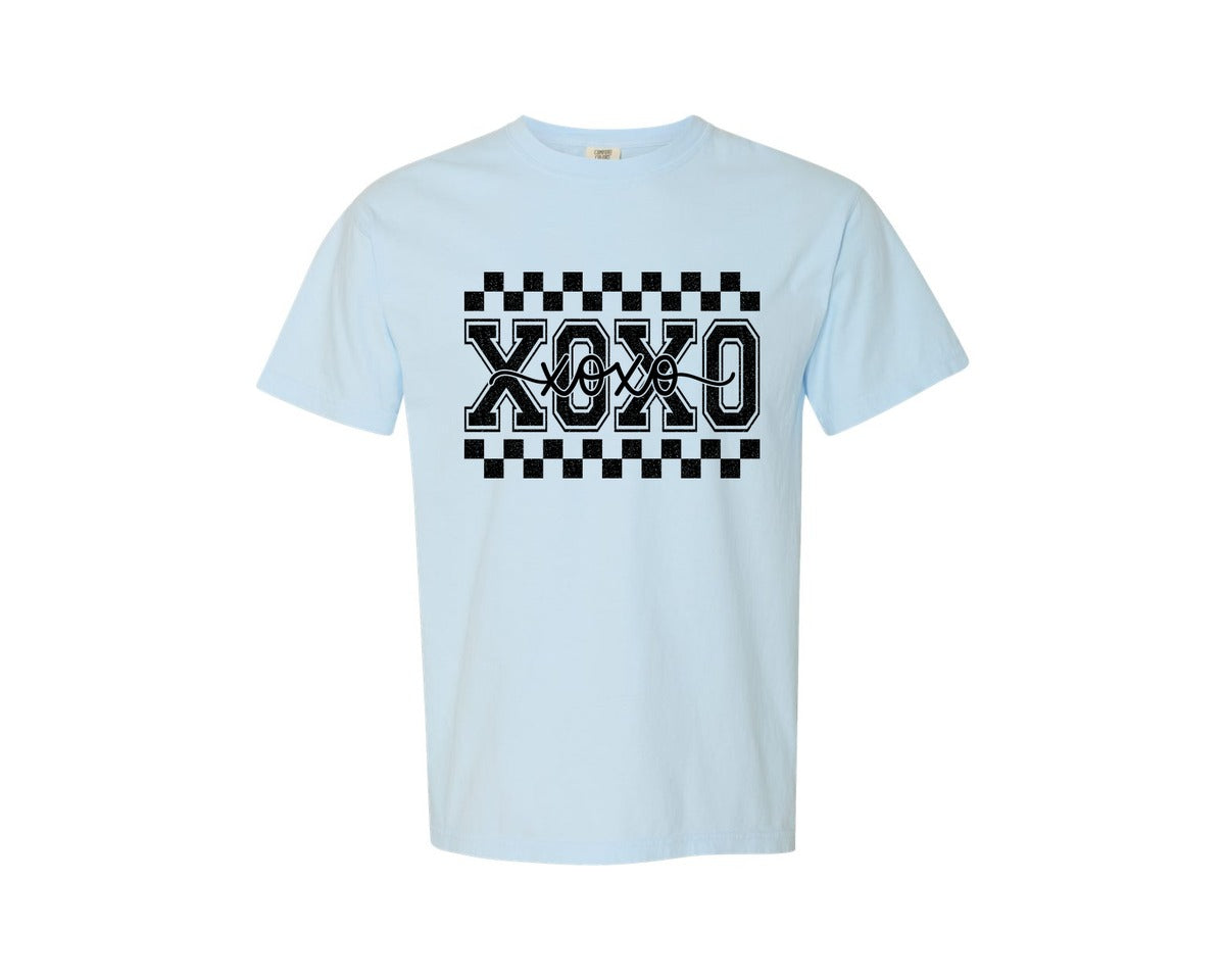 brand:Comfort Colors|color:Chambray|Valentine Leopard Checkered Xoxo 2 Graphic T-Shirt