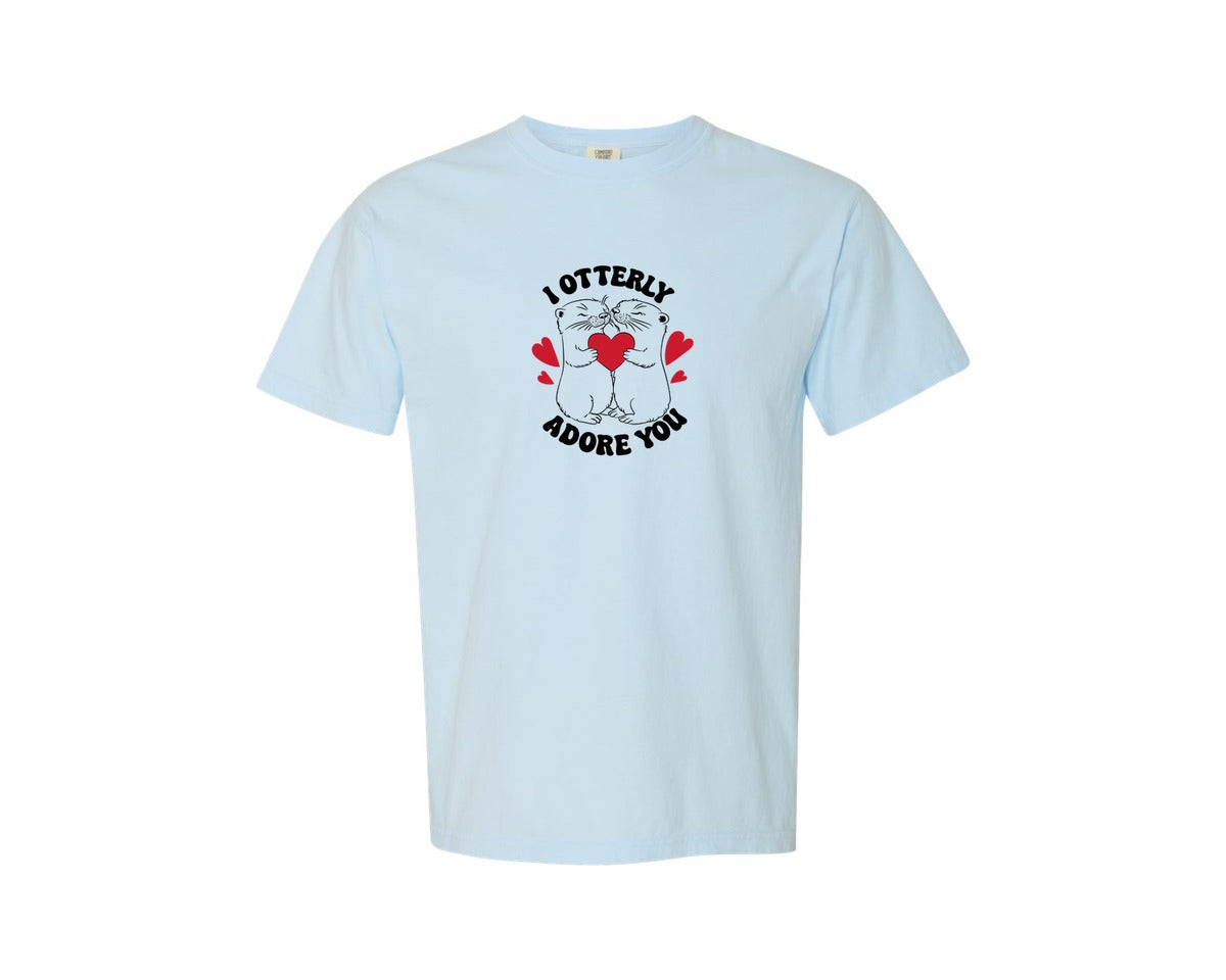 brand:Comfort Colors|color:Chambray|Cute Otter Valentine Day Design Graphic T-Shirt