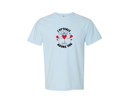 brand:Comfort Colors|color:Chambray|Cute Otter Valentine Day Design Graphic T-Shirt