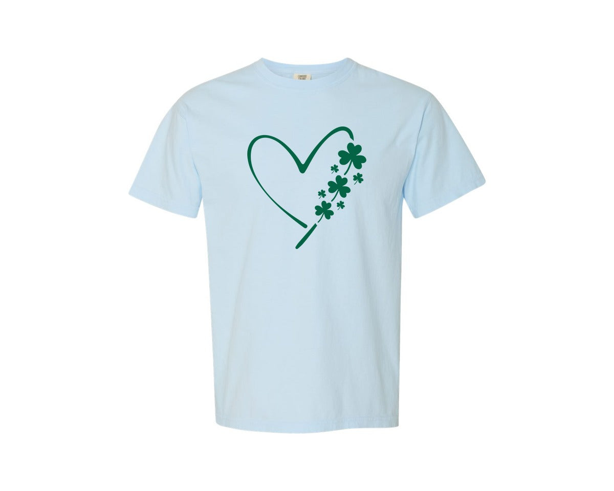 brand:Comfort Colors|color:Chambray|St Patricks Day Heart Clover 3 Graphic T-Shirt