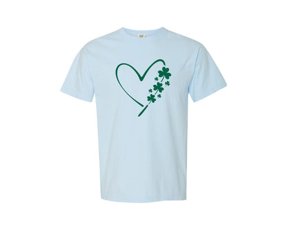 brand:Comfort Colors|color:Chambray|St Patricks Day Heart Clover 3 Graphic T-Shirt