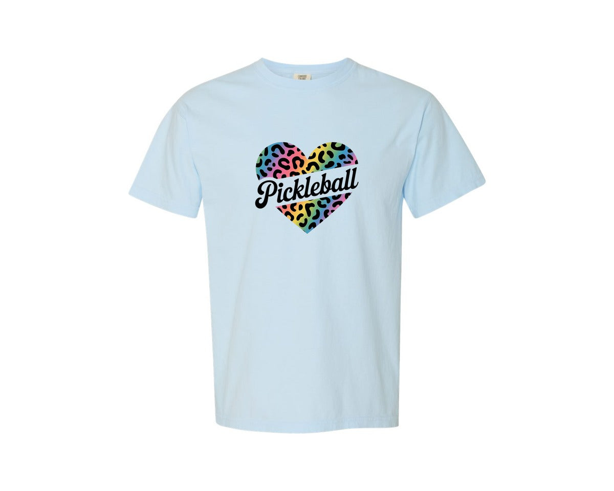 brand:Comfort Colors|color:Chambray|Rainbow And Animal Print Pickleball Graphic T-Shirt