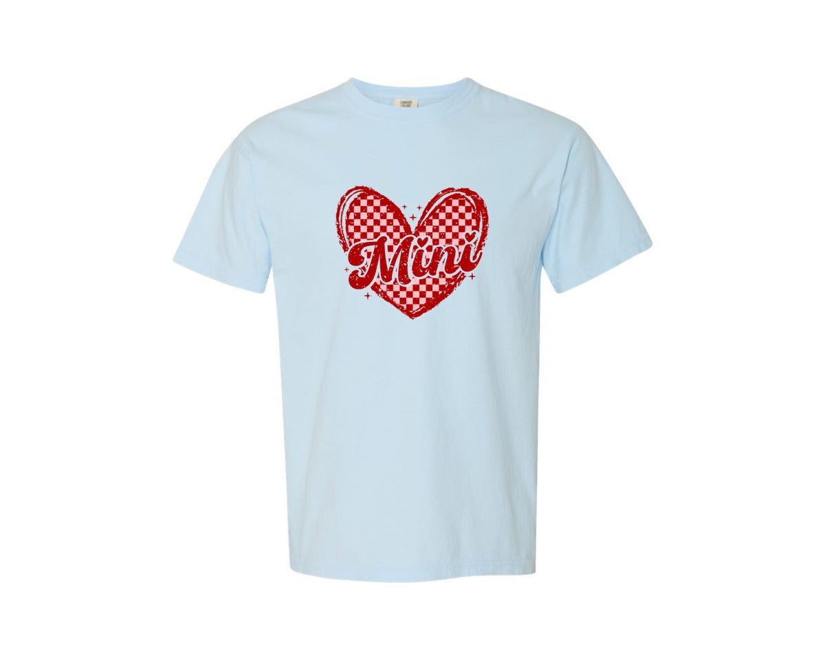 brand:Comfort Colors|color:Chambray|Mini Checkered Heart Valentine Graphic T-Shirt