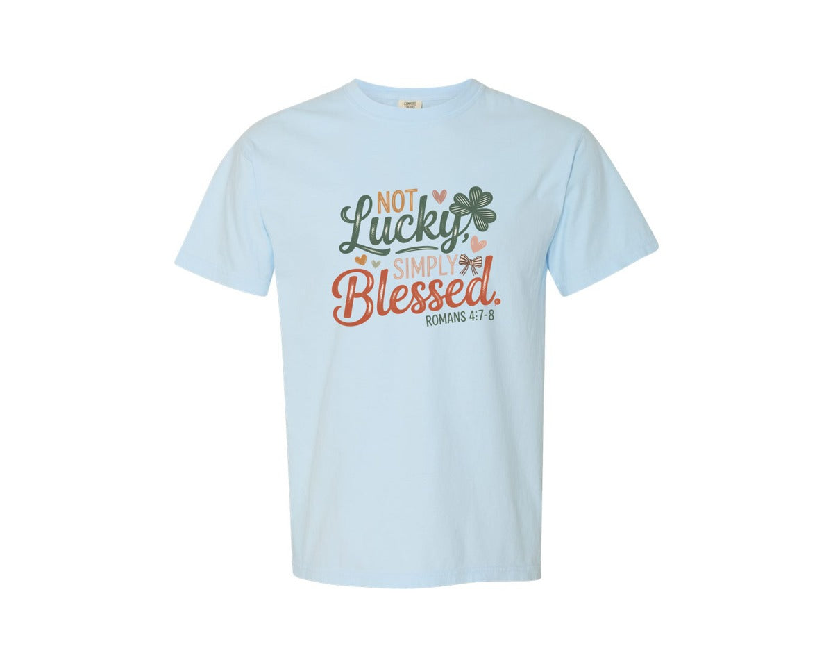brand:Comfort Colors|color:Chambray|Not Lucky Simply Blessed Lucky 2 Graphic T-Shirt