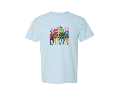 brand:Comfort Colors|color:Chambray|Faux Yarn Autism Awareness Puzzle Shirt Graphic T-Shirt
