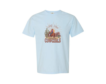 brand:Comfort Colors|color:Chambray|Sunset Cowgirl Long Live Cowgirls Graphic T-Shirt