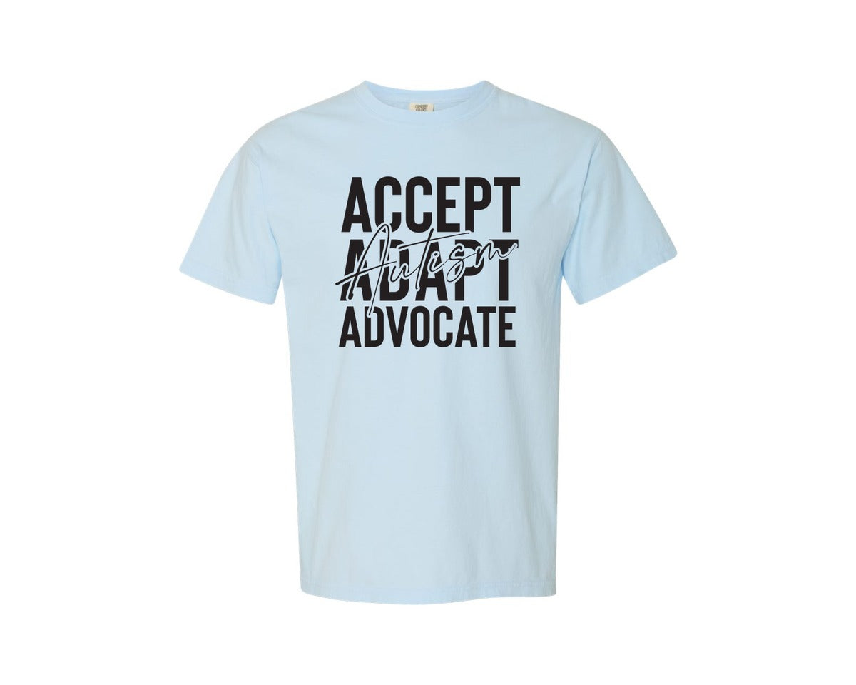 brand:Comfort Colors|color:Chambray|Accept Adapt Advocate Autism Graphic T-Shirt