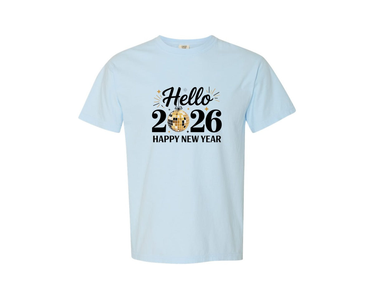 brand:Comfort Colors|color:Chambray|Hello 2026 Happy New Year 2026 4 Graphic T-Shirt