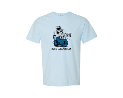 brand:Comfort Colors|color:Chambray|Funny Skeleton Wife Blue Collar Man Graphic T-Shirt