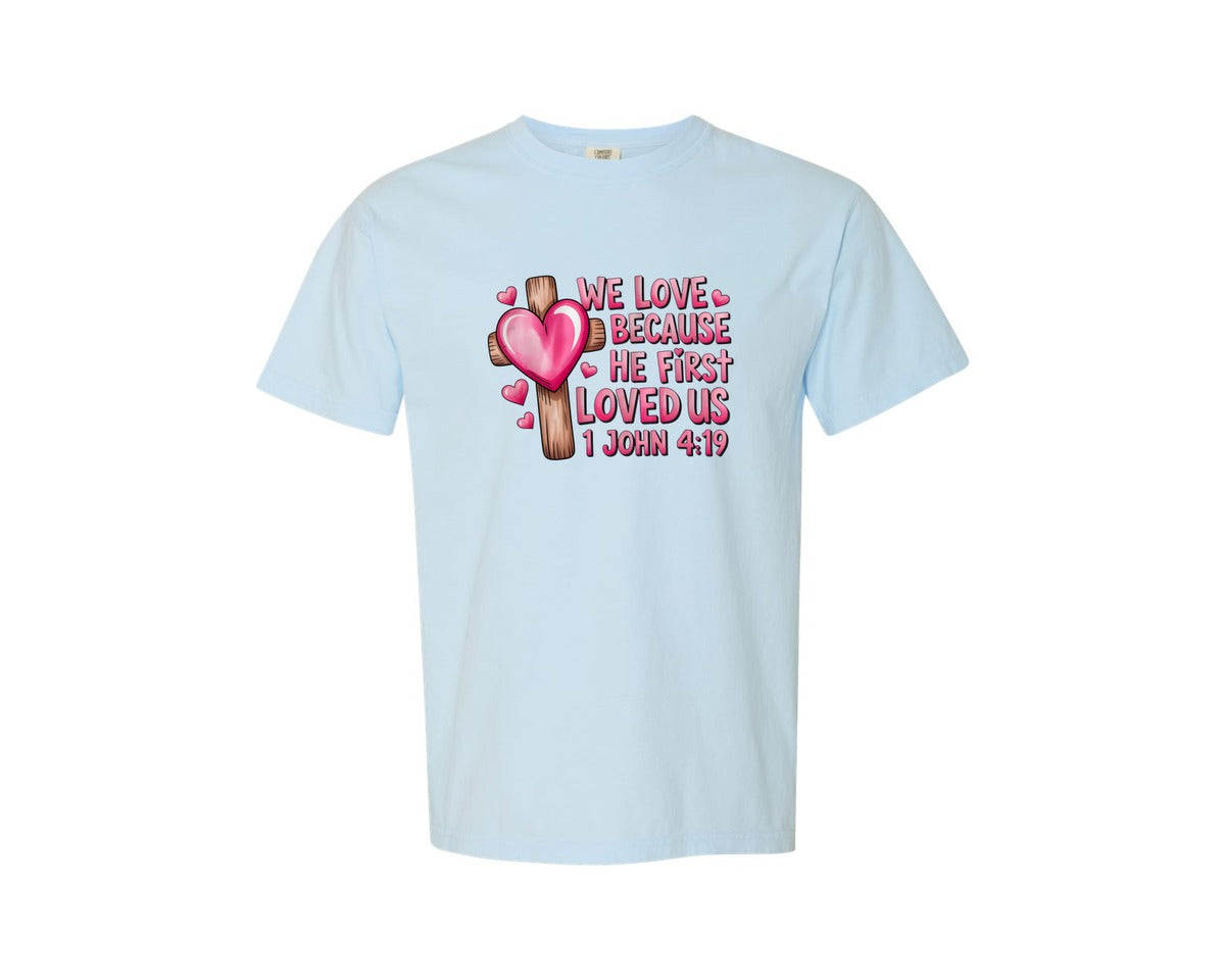 brand:Comfort Colors|color:Chambray|Heart Cross Valentine Jesus 3 Graphic T-Shirt