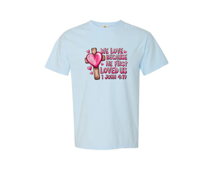brand:Comfort Colors|color:Chambray|Heart Cross Valentine Jesus 3 Graphic T-Shirt
