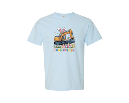 brand:Comfort Colors|color:Chambray|Eggs Cavator Easter Excavator 3 Graphic T-Shirt