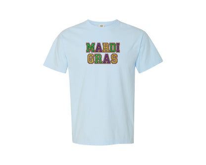 brand:Comfort Colors|color:Chambray|Mardi Gras Sequin Letters Graphic T-Shirt