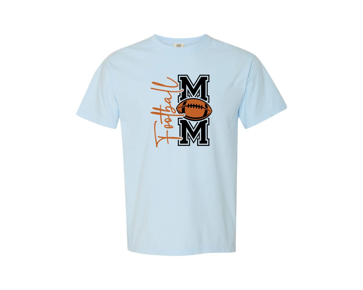 brand:Comfort Colors|color:Chambray|Football Mom Front Back Shirt Graphic T-Shirt