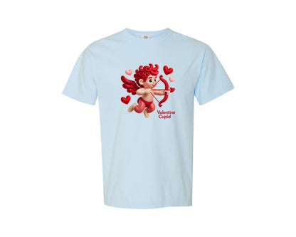 brand:Comfort Colors|color:Chambray|Crochet Valentine Cupid Flying Shirt Graphic T-Shirt
