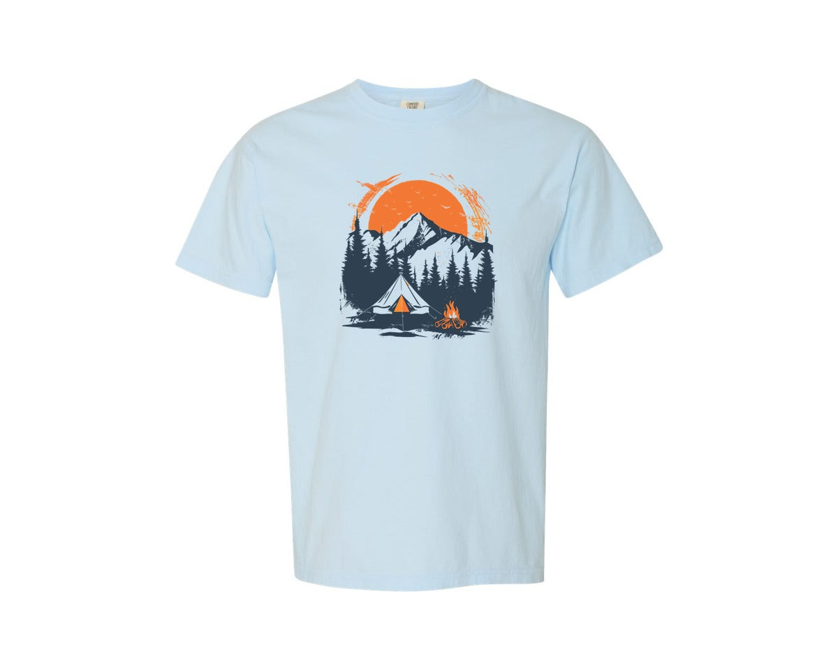 brand:Comfort Colors|color:Chambray|Sunset Camping Adventure T Shirt Design 3 Graphic T-Shirt