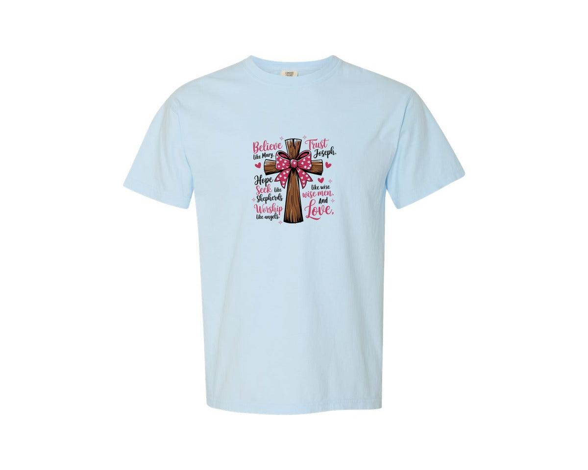 brand:Comfort Colors|color:Chambray|Jesus Valentine Coquette Bow T Shirt Graphic T-Shirt