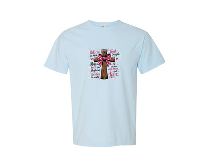 brand:Comfort Colors|color:Chambray|Jesus Valentine Coquette Bow T Shirt Graphic T-Shirt