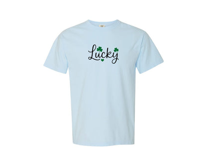 brand:Comfort Colors|color:Chambray|Shamrock Heart Minimal St Patricks Graphic T-Shirt