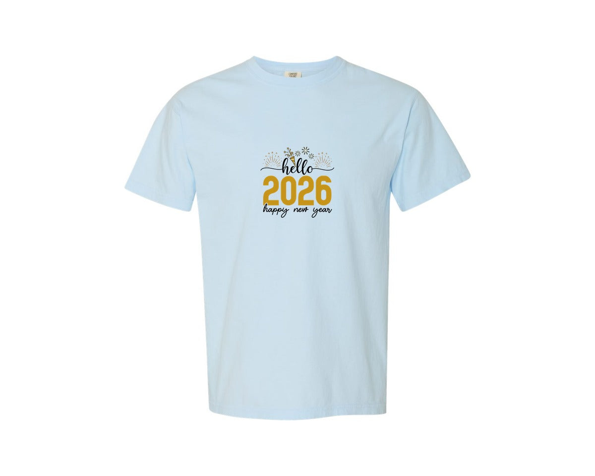 brand:Comfort Colors|color:Chambray|Hello 2026 Happy New Year Design 5 Graphic T-Shirt