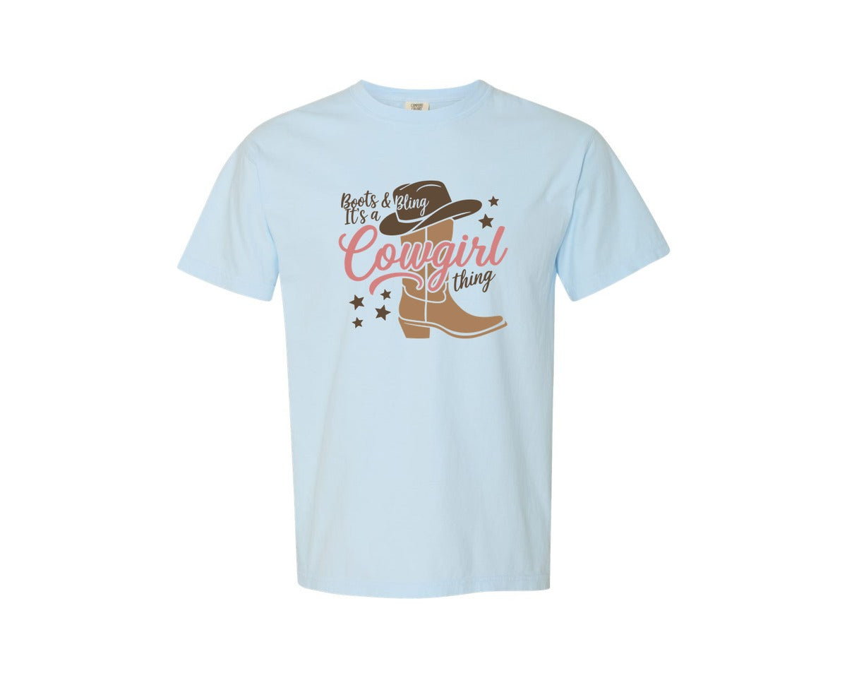 brand:Comfort Colors|color:Chambray|Boots Bling Its A Cowgirl Thing 3 Graphic T-Shirt