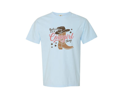 brand:Comfort Colors|color:Chambray|Boots Bling Its A Cowgirl Thing 3 Graphic T-Shirt