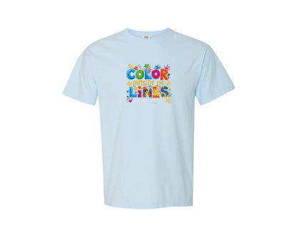 brand:Comfort Colors|color:Chambray|Color Outside The Lines Autism Awareness Graphic T-Shirt