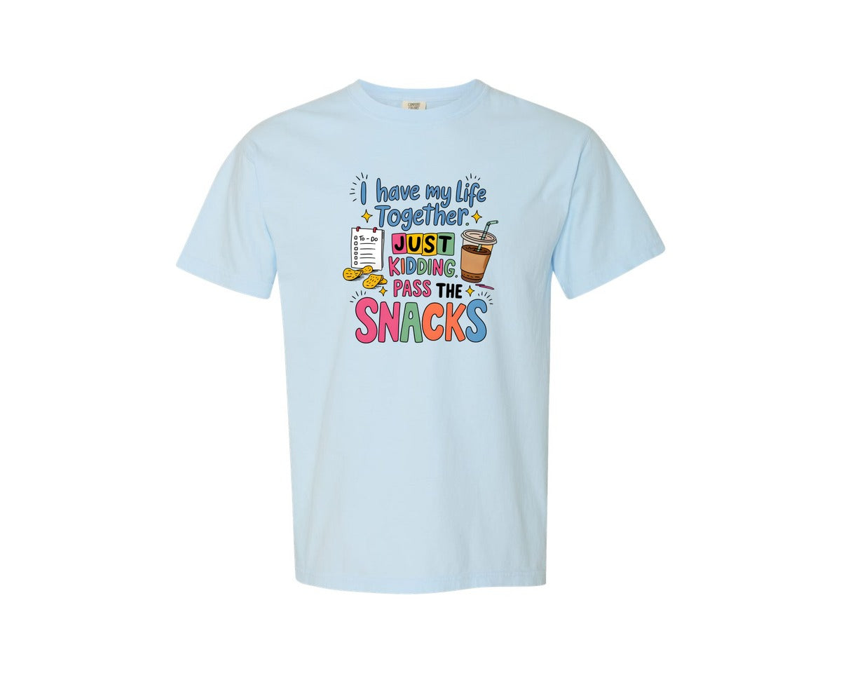 brand:Comfort Colors|color:Chambray|Sarcastic Snacks Retro Adult Humor Graphic T-Shirt