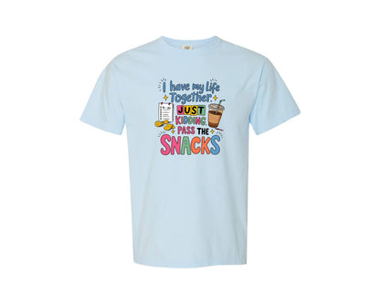 brand:Comfort Colors|color:Chambray|Sarcastic Snacks Retro Adult Humor Graphic T-Shirt