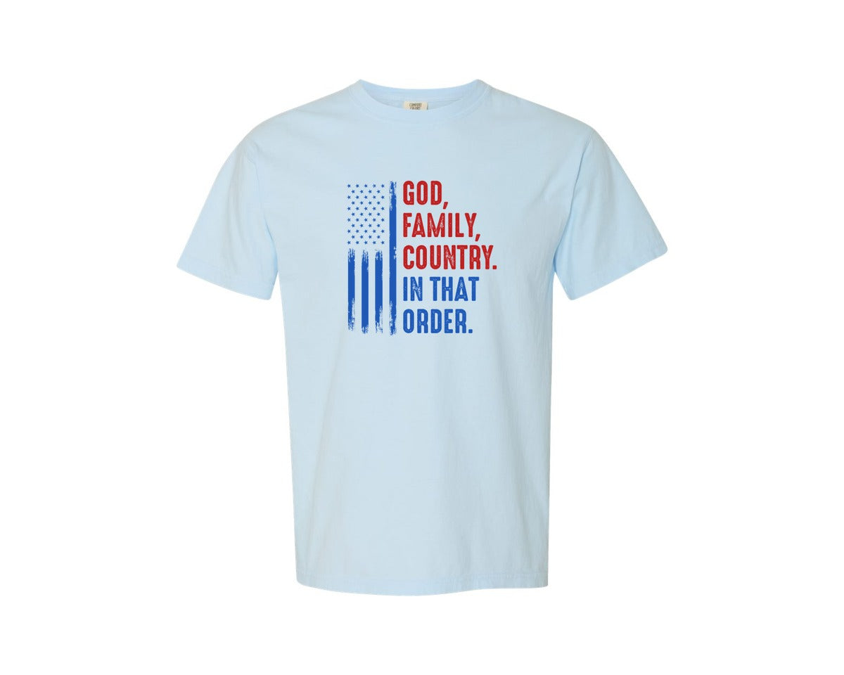 brand:Comfort Colors|color:Chambray|Faith And Freedom God Family Country Graphic T-Shirt