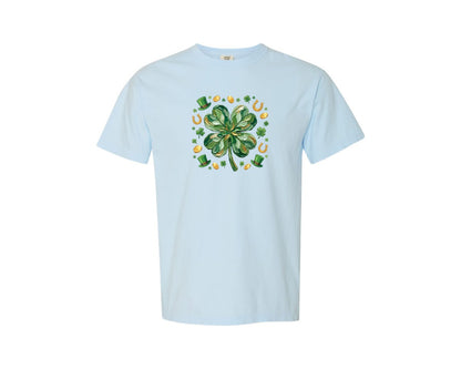 brand:Comfort Colors|color:Chambray|Lucky Shamrock St Patrick Graphic T-Shirt