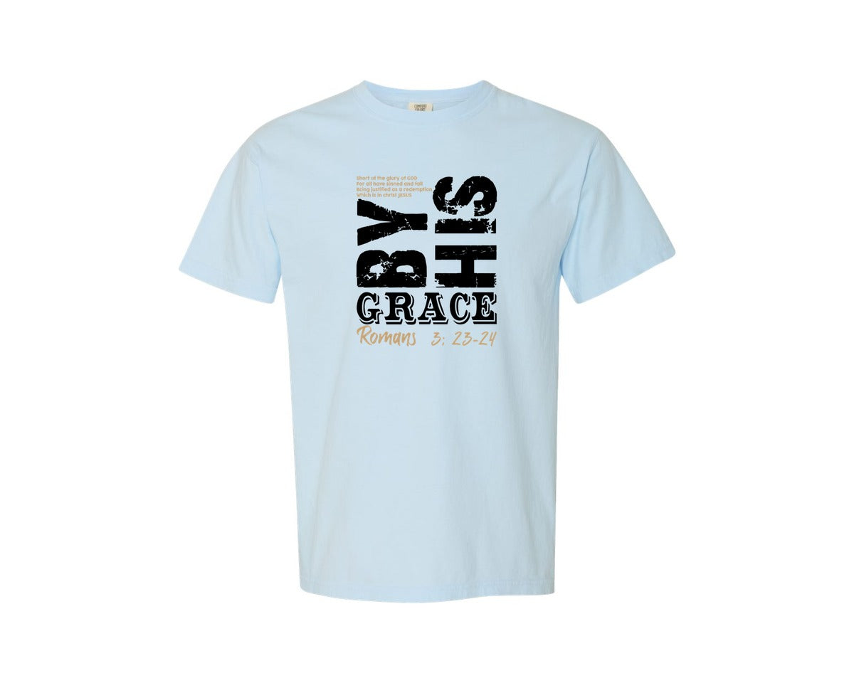 brand:Comfort Colors|color:Chambray|Saved By His Amazing Grace Svgchristian 5 Graphic T-Shirt