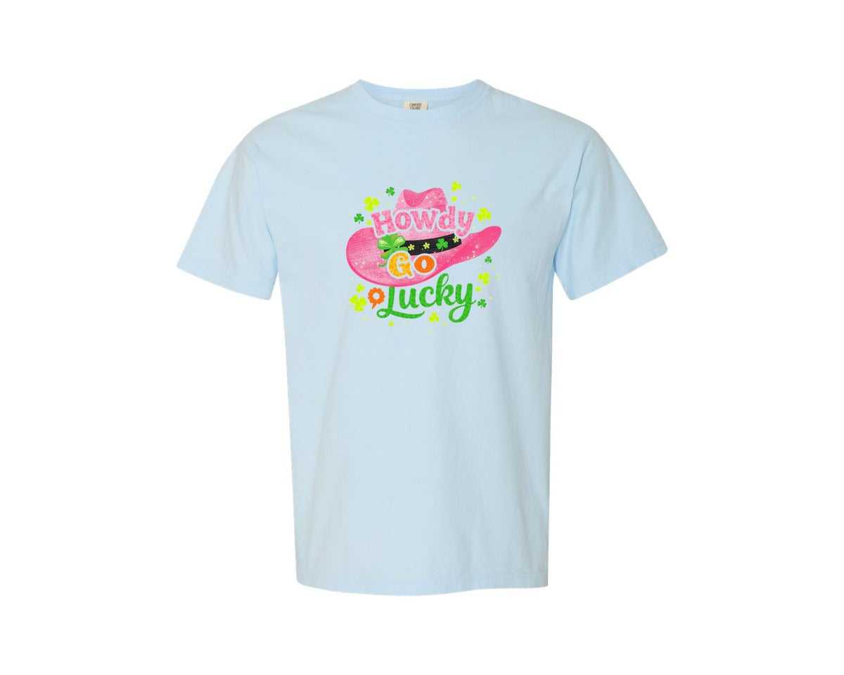 brand:Comfort Colors|color:Chambray|Howdy Go Lucky Western St Patricks 3 Graphic T-Shirt