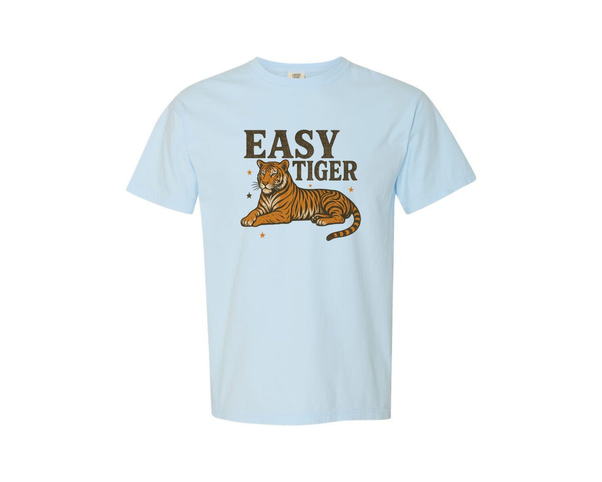 brand:Comfort Colors|color:Chambray|Retro Easy Tiger Graphic T-Shirt