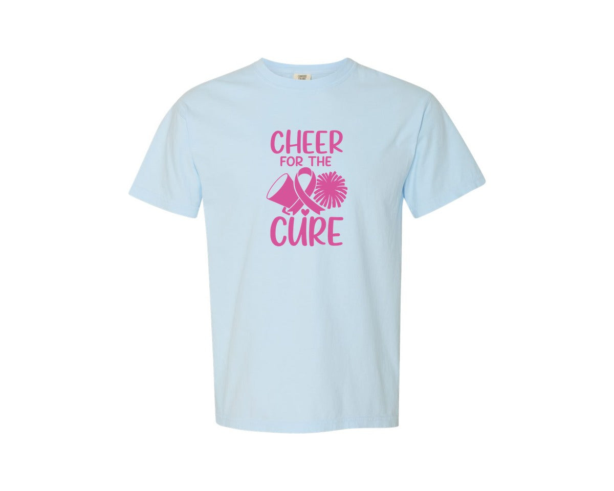 brand:Comfort Colors|color:Chambray|Cheerleader Breast Cancer Awareness Graphic T-Shirt