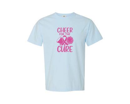 brand:Comfort Colors|color:Chambray|Cheerleader Breast Cancer Awareness Graphic T-Shirt