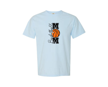 brand:Comfort Colors|color:Chambray|Basketball Mom Coquette Bow 2 Graphic T-Shirt
