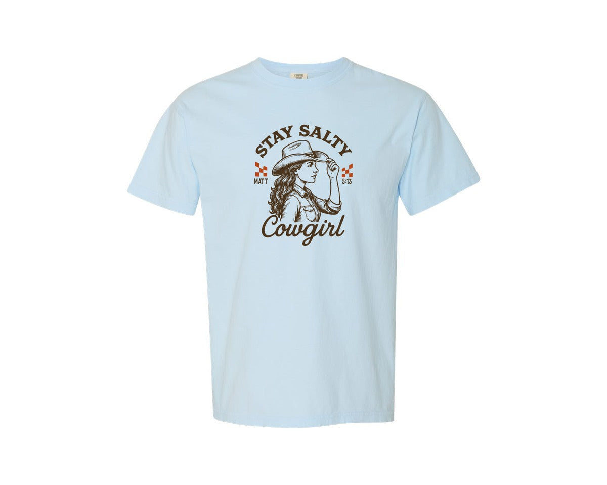 brand:Comfort Colors|color:Chambray|Stay Salty Cowgirl Christian Western Graphic T-Shirt