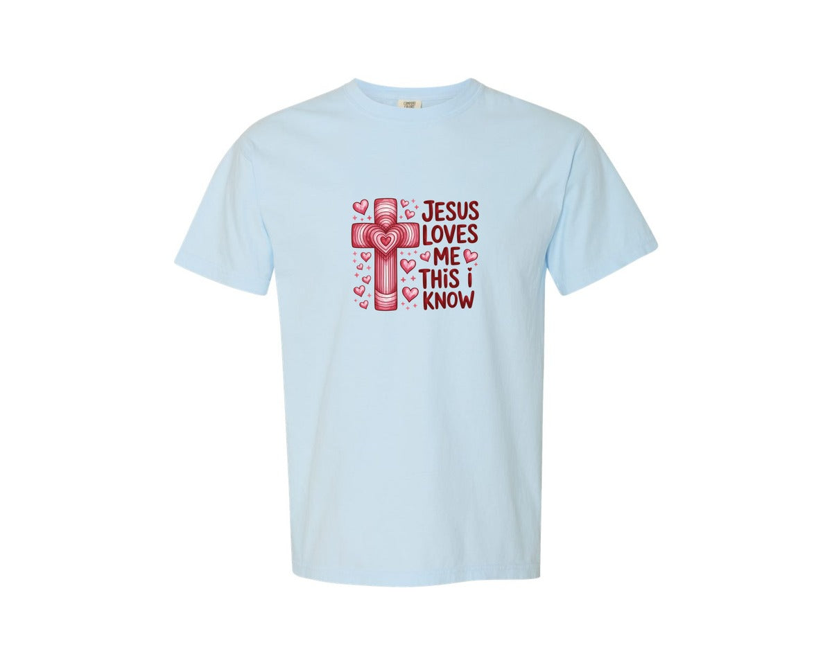 brand:Comfort Colors|color:Chambray|Christian Jesus Loves Me Graphic T-Shirt
