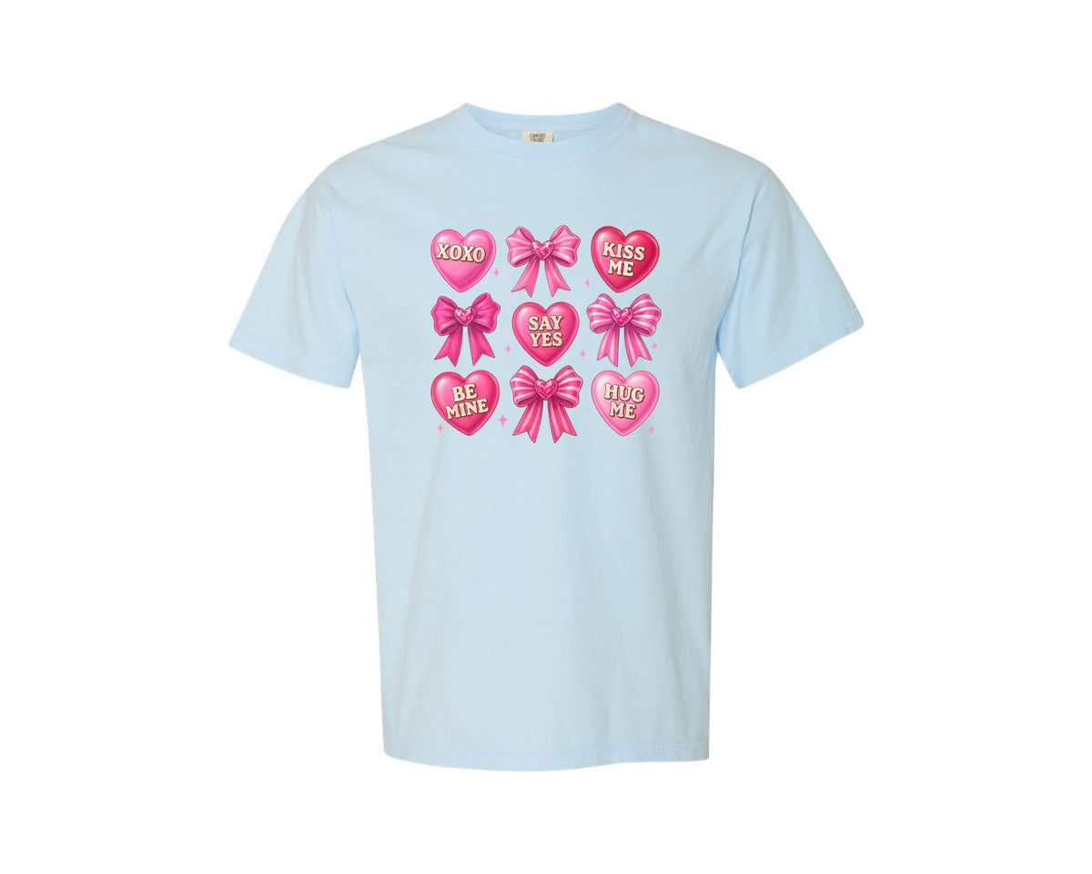 brand:Comfort Colors|color:Chambray|Valentine Coquette Bows Love Graphic T-Shirt