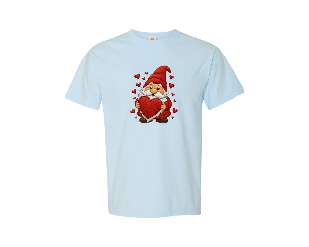 brand:Comfort Colors|color:Chambray|Valentine Gnome Embroidery Style 2 Graphic T-Shirt
