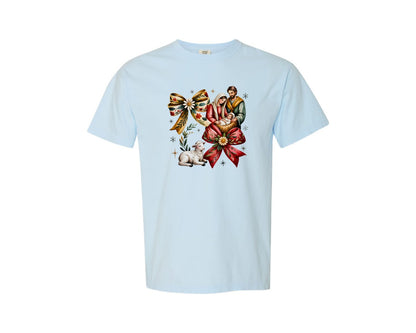 brand:Comfort Colors|color:Chambray|Coquette Jesus Christmas Christian Graphic T-Shirt