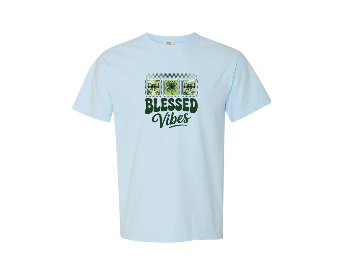 brand:Comfort Colors|color:Chambray|Blessed Vibes St Patrick 3 Graphic T-Shirt
