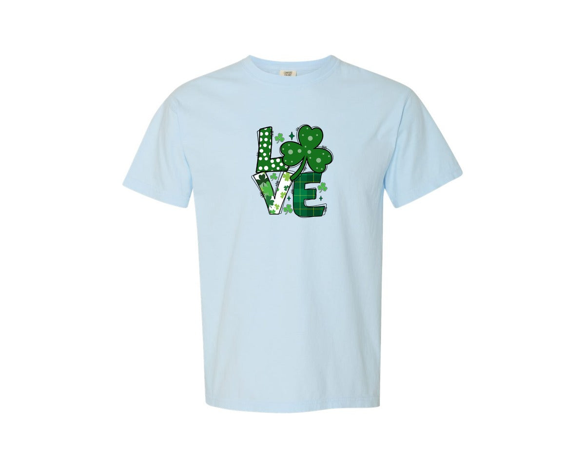 brand:Comfort Colors|color:Chambray|Love Cute Green St Patricks Day Shirt Graphic T-Shirt