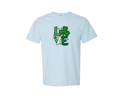 brand:Comfort Colors|color:Chambray|Love Cute Green St Patricks Day Shirt Graphic T-Shirt